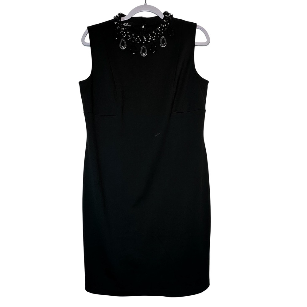 AGB Dress Black Beaded Mock Neck Sleeveless Sheath Cocktail Dress Size 10